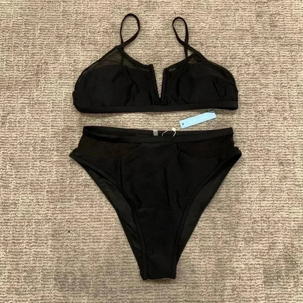 Live Life on the Beach Black Mesh Bikini